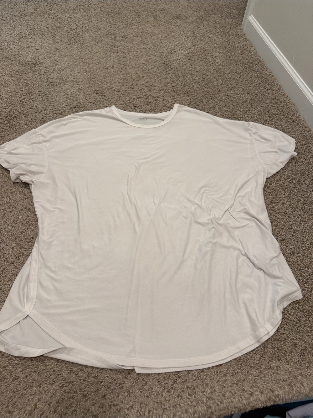 White Crew Neck oversized tulip hem Short Sleeve women's active Shirt
